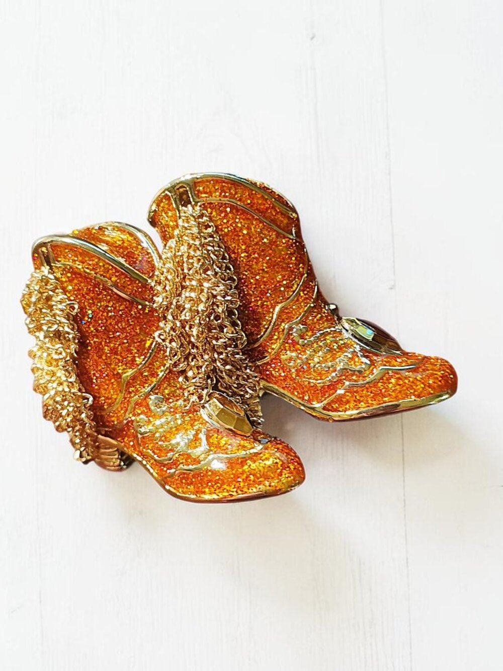 Vintage Napier Gold Tone Cowboy Boots Enamel Pin Brooch, Western Jewelry Gift